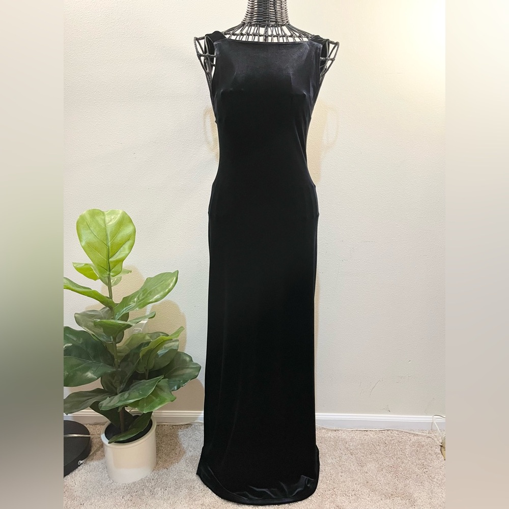 Vintage Black Velvet Maxi Dress Gown